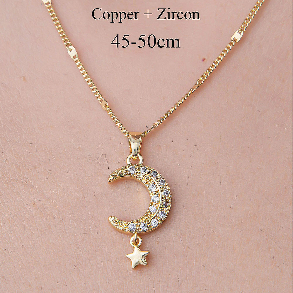 201 Stainless Steel Zircon Simple Style Polishing Plating Rainbow Star Moon Pendant Necklace display picture 7
