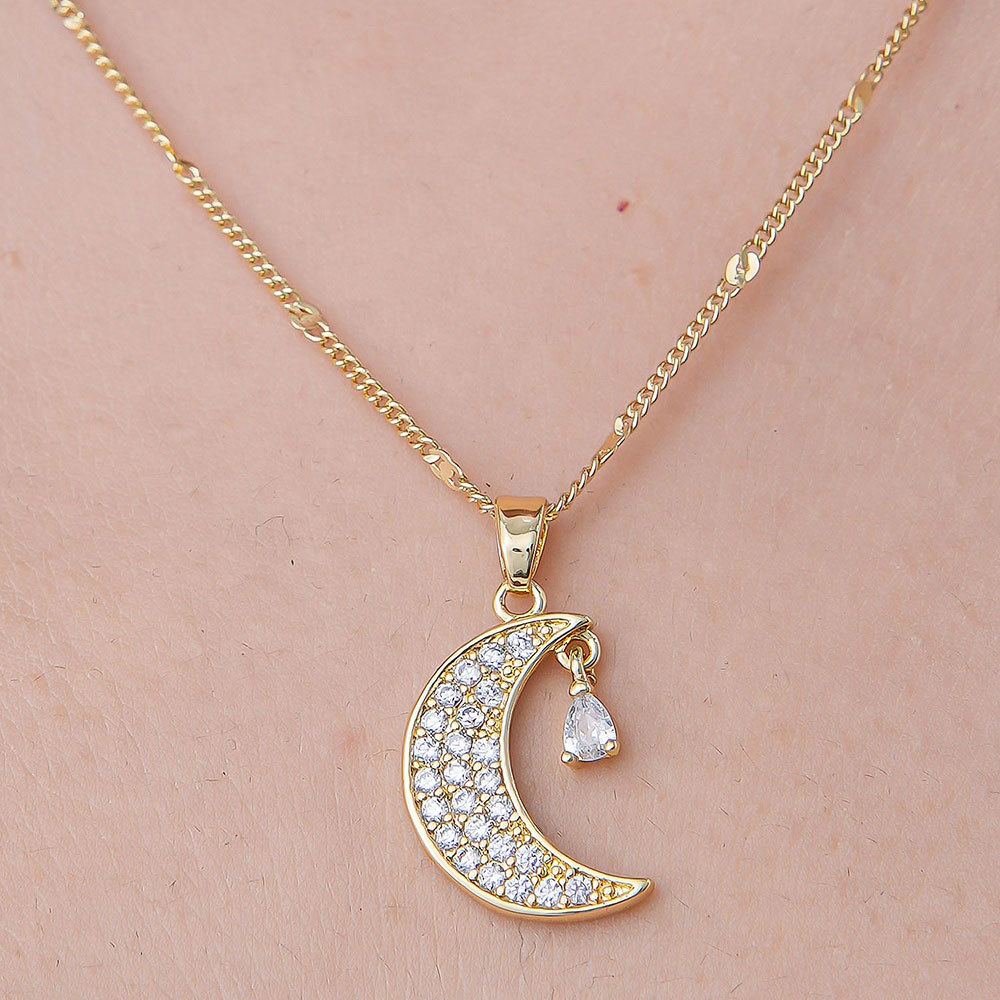 201 Stainless Steel Zircon Simple Style Polishing Plating Rainbow Star Moon Pendant Necklace display picture 8