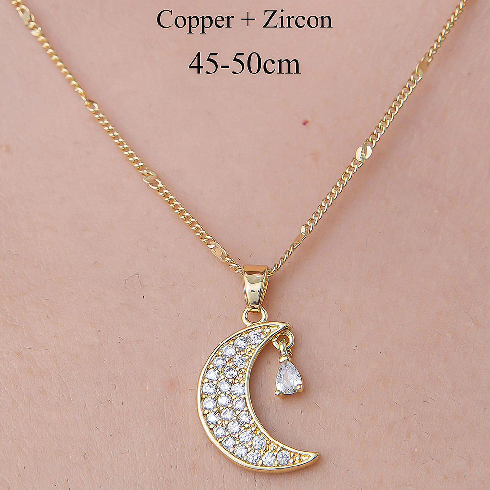 201 Stainless Steel Zircon Simple Style Polishing Plating Rainbow Star Moon Pendant Necklace display picture 10