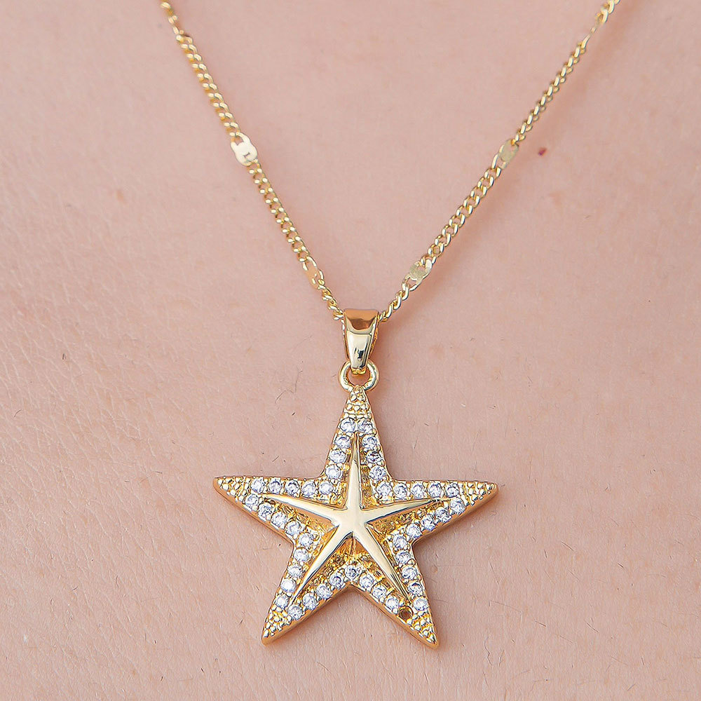 201 Stainless Steel Zircon Simple Style Polishing Plating Rainbow Star Moon Pendant Necklace display picture 11