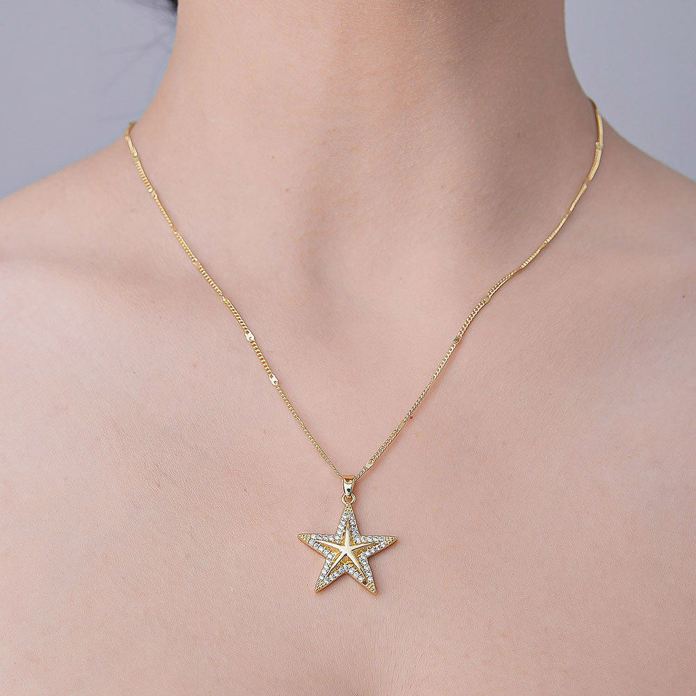 201 Stainless Steel Zircon Simple Style Polishing Plating Rainbow Star Moon Pendant Necklace display picture 12