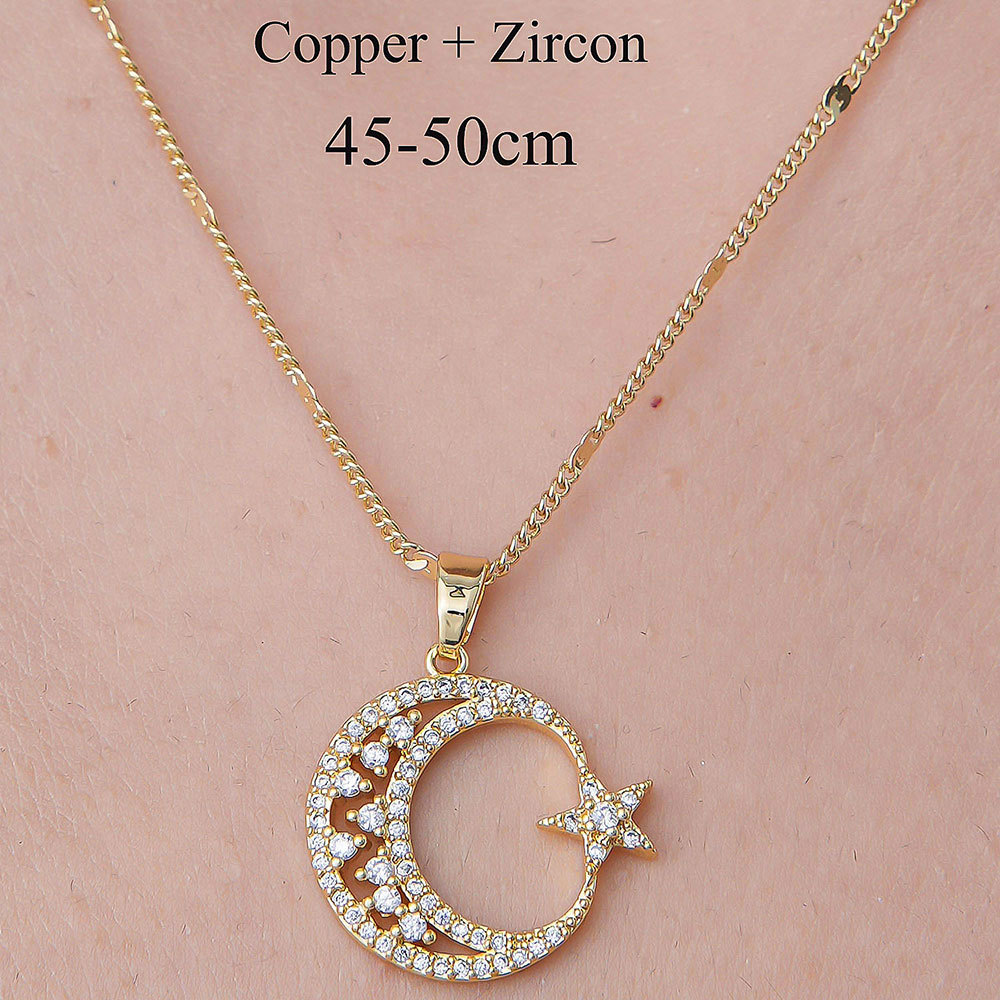 201 Stainless Steel Zircon Simple Style Polishing Plating Rainbow Star Moon Pendant Necklace display picture 22