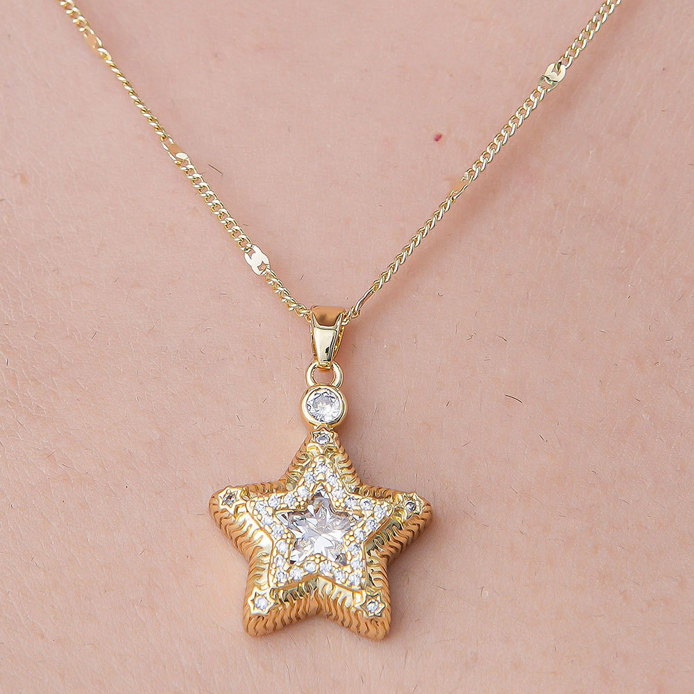 201 Stainless Steel Zircon Simple Style Polishing Plating Rainbow Star Moon Pendant Necklace display picture 23