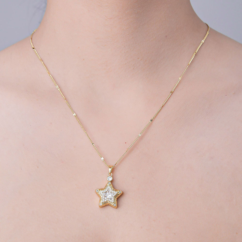 201 Stainless Steel Zircon Simple Style Polishing Plating Rainbow Star Moon Pendant Necklace display picture 24