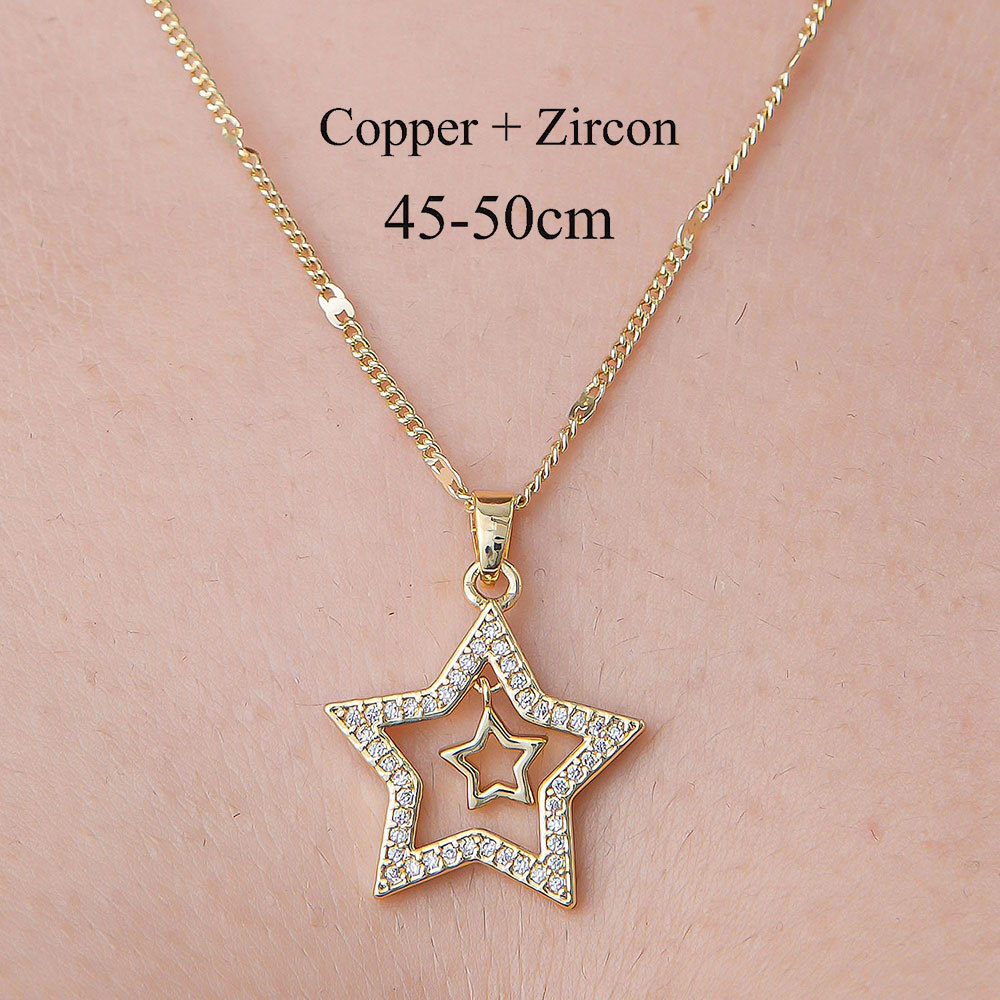 201 Stainless Steel Zircon Simple Style Polishing Plating Rainbow Star Moon Pendant Necklace display picture 28
