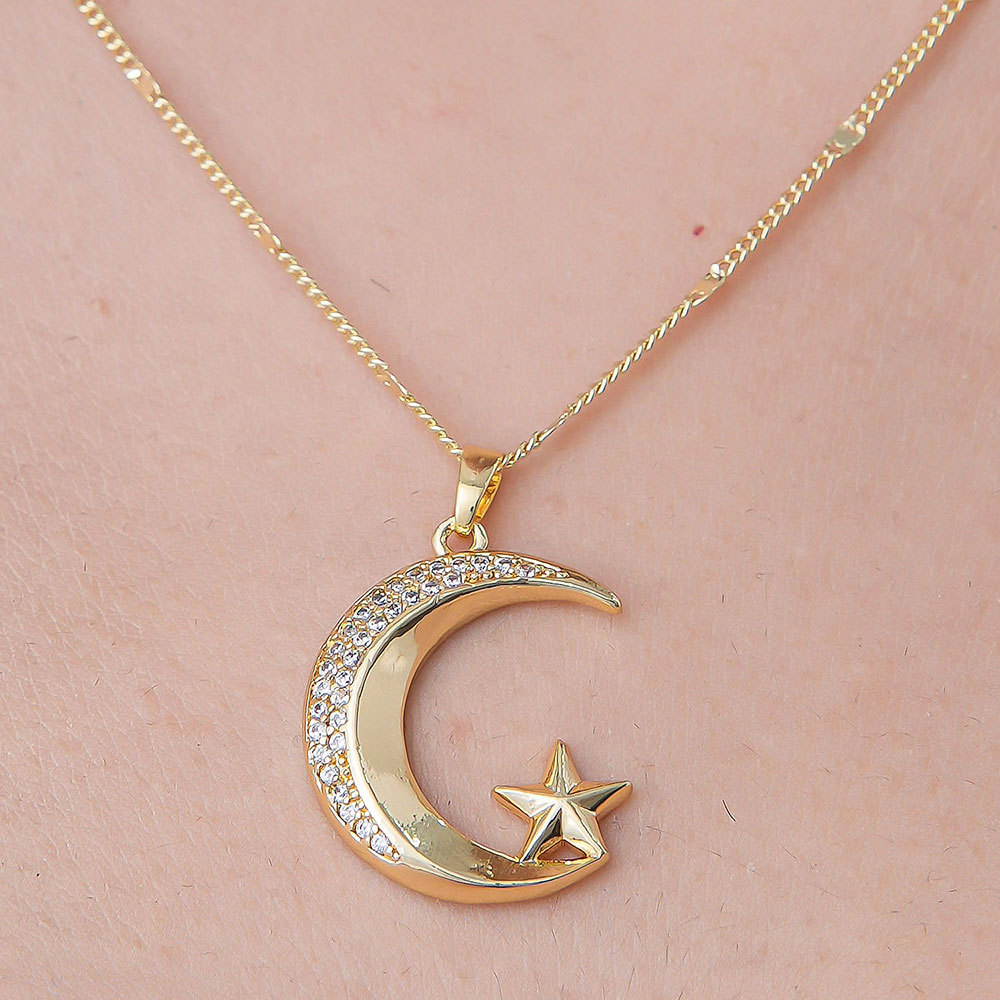 201 Stainless Steel Zircon Simple Style Polishing Plating Rainbow Star Moon Pendant Necklace display picture 29