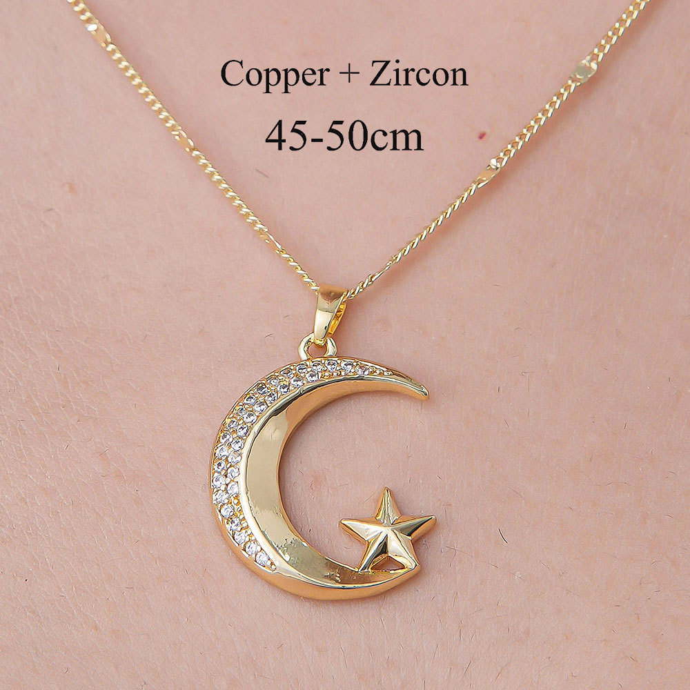 201 Stainless Steel Zircon Simple Style Polishing Plating Rainbow Star Moon Pendant Necklace display picture 31
