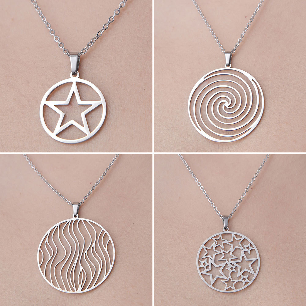 Wholesale Simple Style Circle Star Stainless Steel Titanium Steel Polishing Plating Pendant Necklace display picture 1