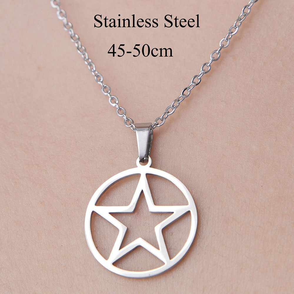Wholesale Simple Style Circle Star Stainless Steel Titanium Steel Polishing Plating Pendant Necklace display picture 4