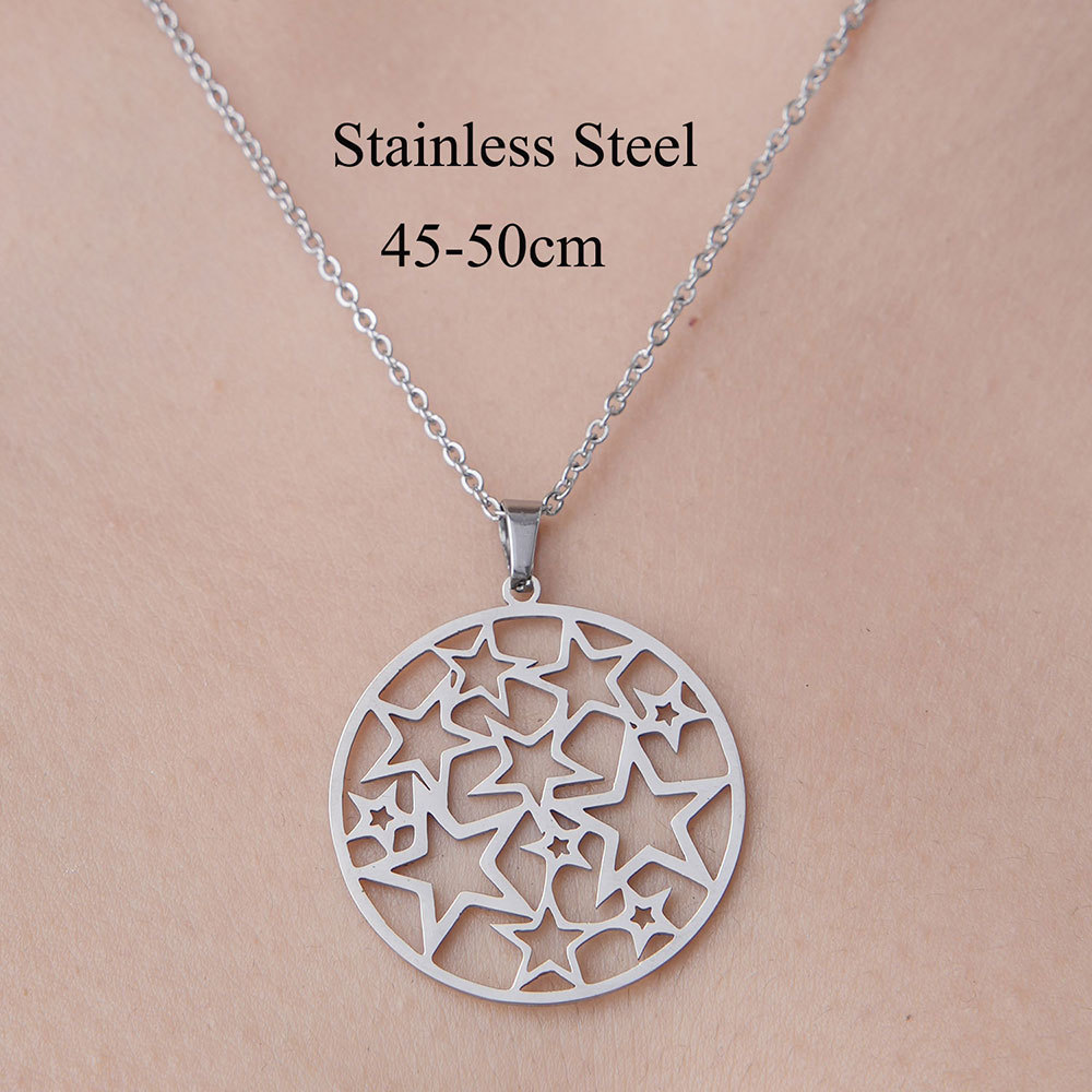 Wholesale Simple Style Circle Star Stainless Steel Titanium Steel Polishing Plating Pendant Necklace display picture 13