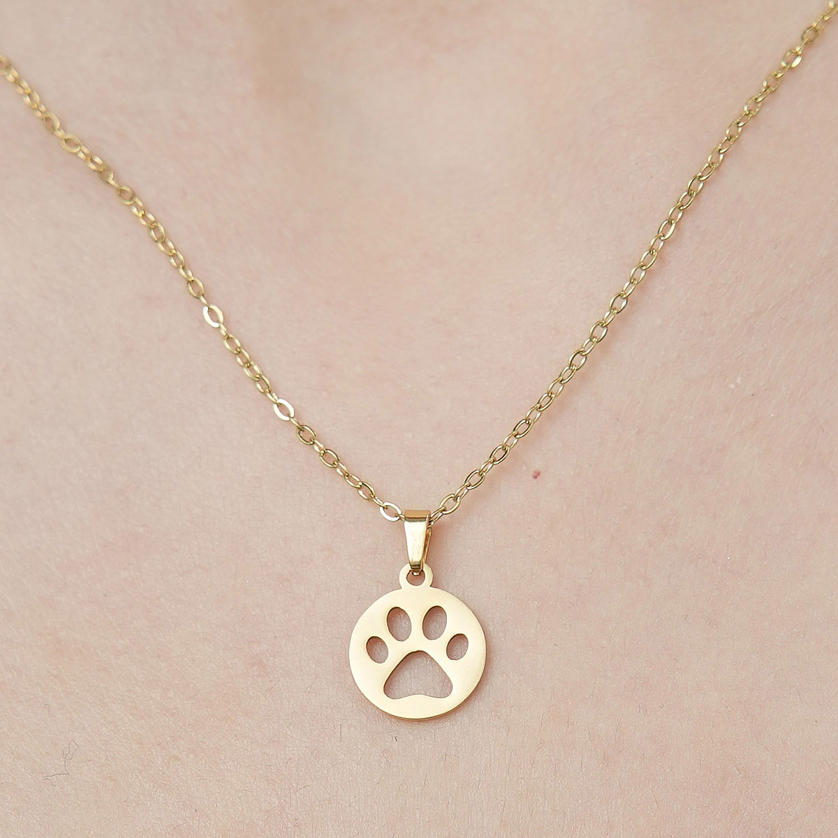 Wholesale Simple Style Human Sun Paw Print Stainless Steel Titanium Steel Polishing Plating Pendant Necklace display picture 20