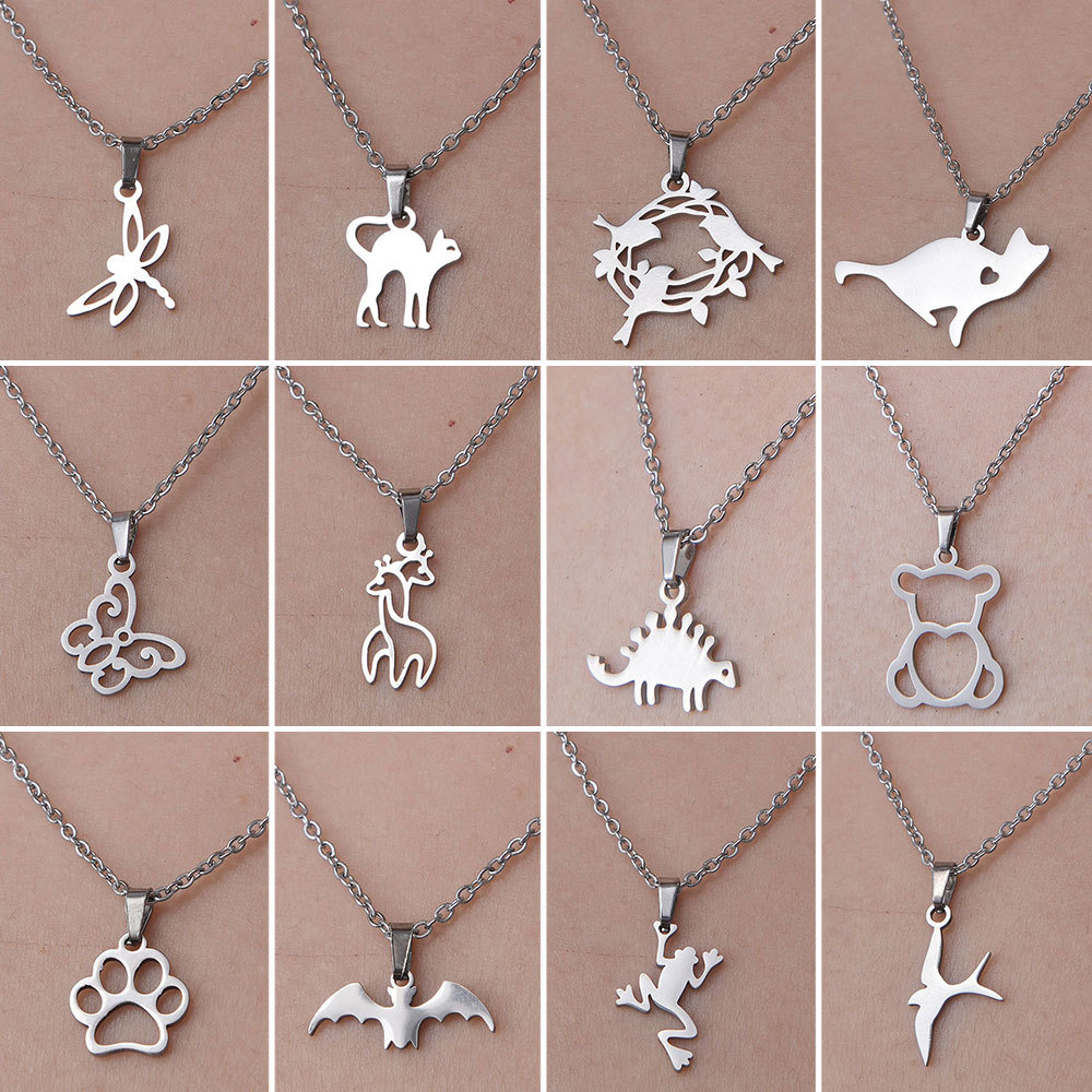 201 Stainless Steel Simple Style Polishing Plating Little Bear Dinosaur Paw Print Pendant Necklace display picture 1