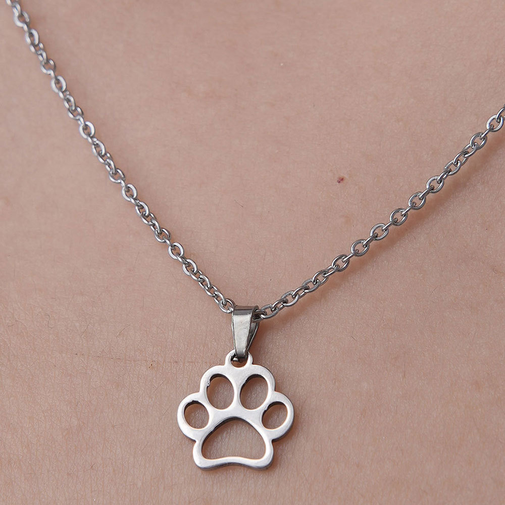 201 Stainless Steel Simple Style Polishing Plating Little Bear Dinosaur Paw Print Pendant Necklace display picture 5