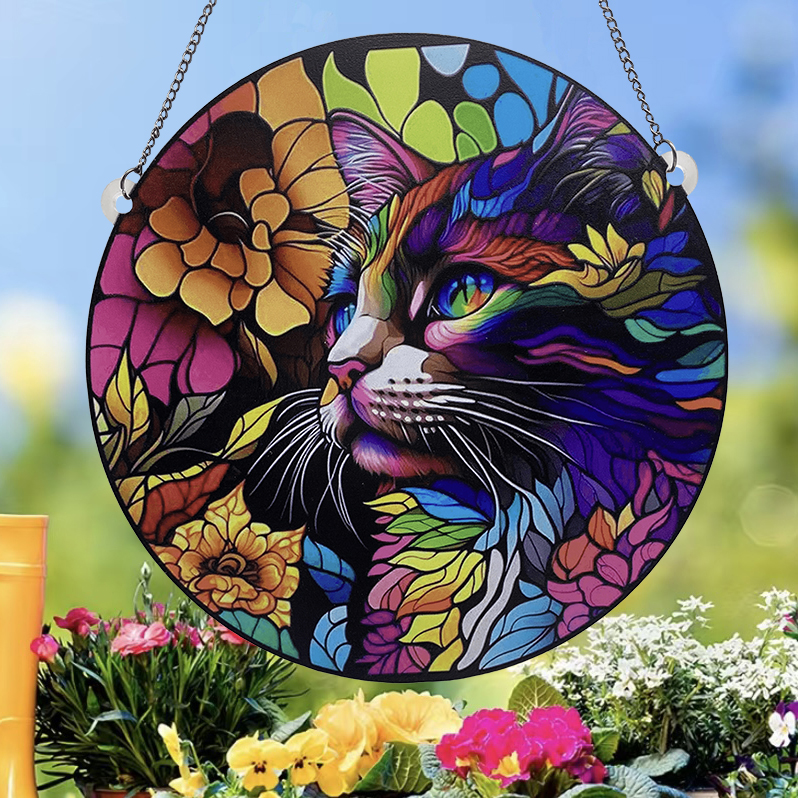 Basic Retro Cat Flower Arylic Pendant Wall Art display picture 3