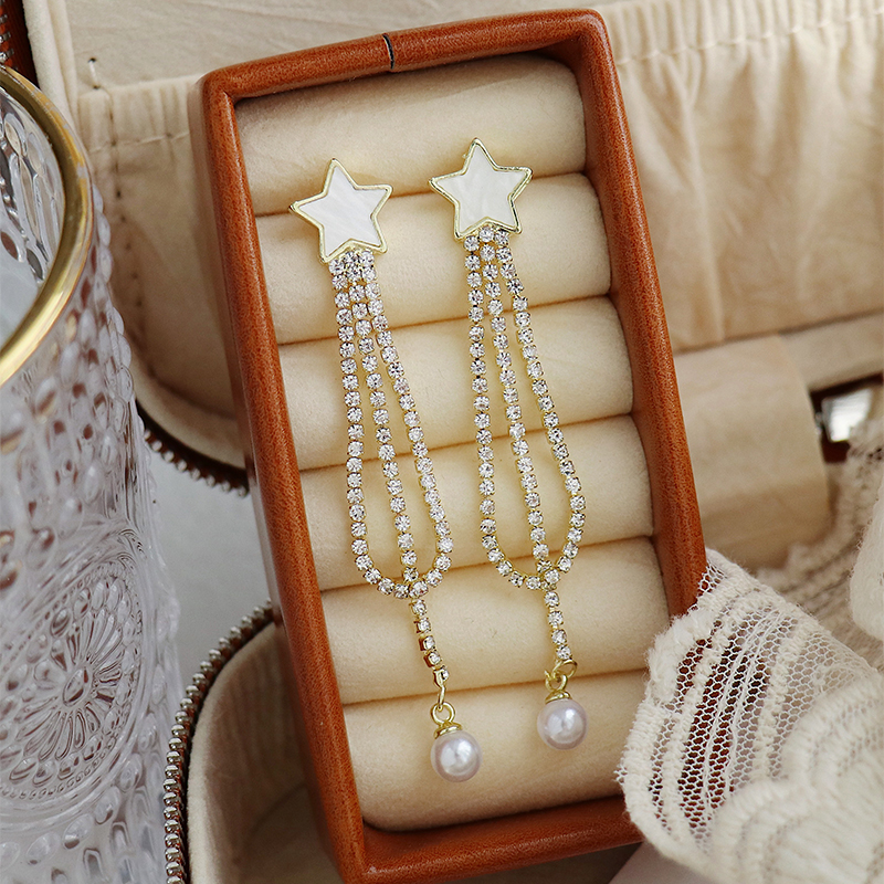 1 Paar Süss Stern Überzug Inlay Legierung Künstliche Perlen Vergoldet Tropfenohrringe display picture 4