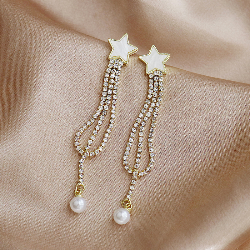 1 Pair Sweet Star Plating Inlay Alloy Artificial Pearls Gold Plated Drop Earrings display picture 6