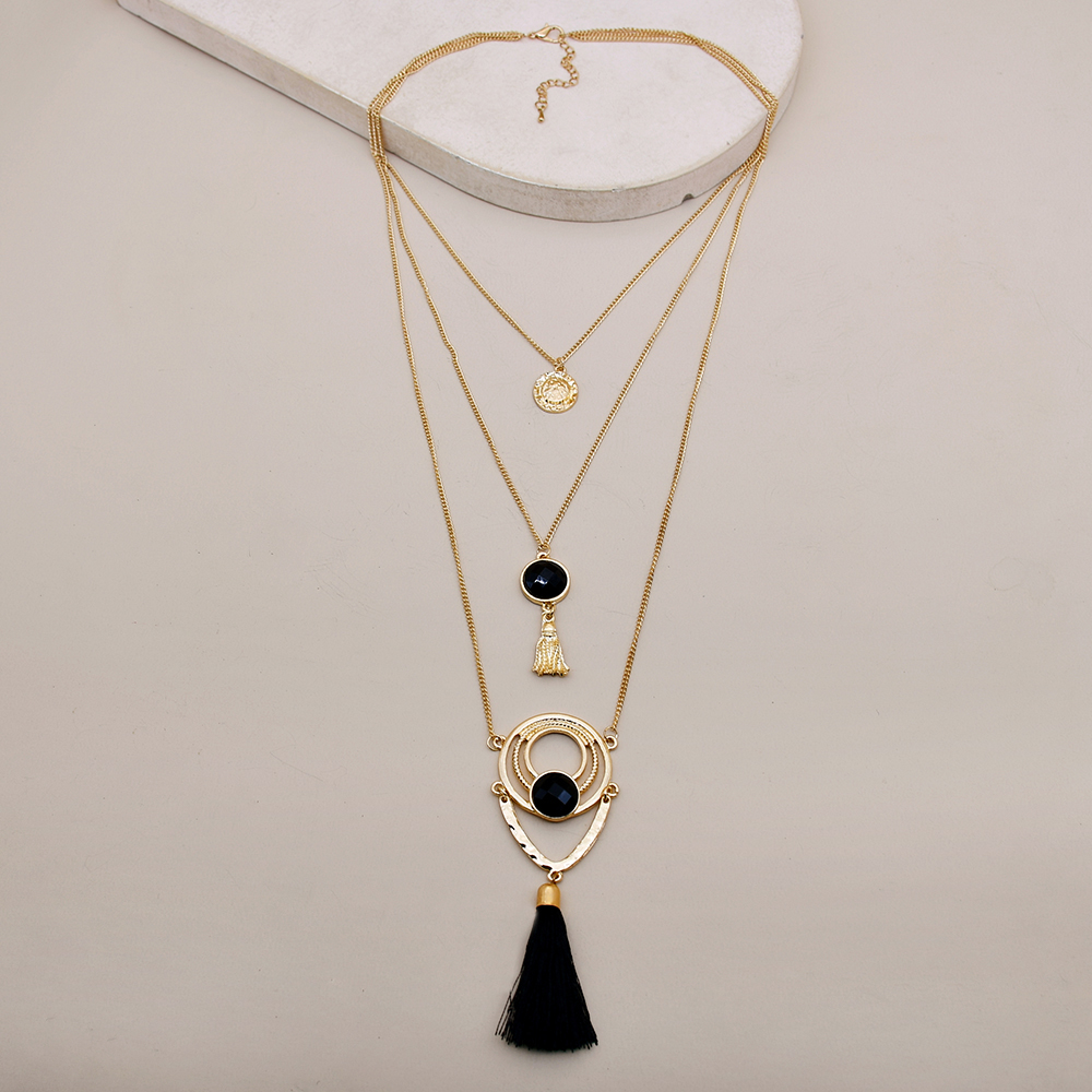 Elegant Lady Tassel Alloy Layered Handmade Plating Gold Plated Women's Three Layer Necklace display picture 3