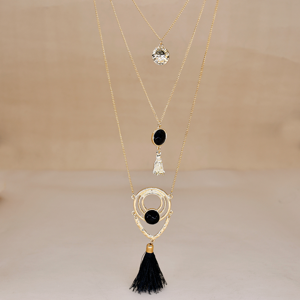 Elegant Lady Tassel Alloy Layered Handmade Plating Gold Plated Women's Three Layer Necklace display picture 5