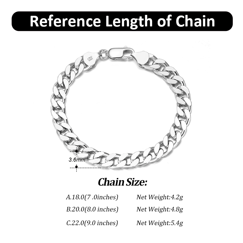 Hip-hop Simple Style Cool Style Solid Color Sterling Silver Plating Chain White Gold Plated Bracelets display picture 1