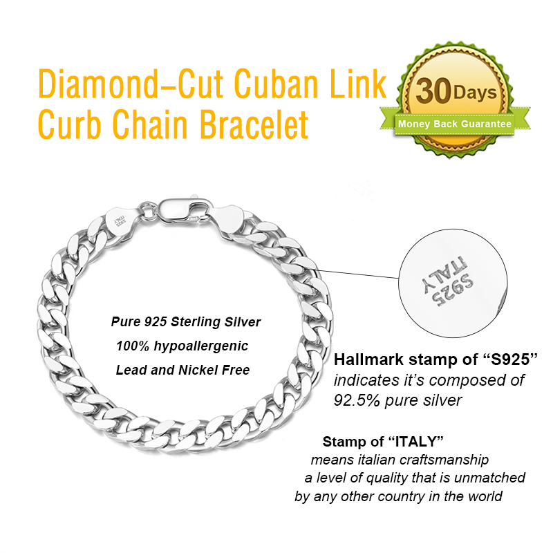 Hip-hop Simple Style Cool Style Solid Color Sterling Silver Plating Chain White Gold Plated Bracelets display picture 2