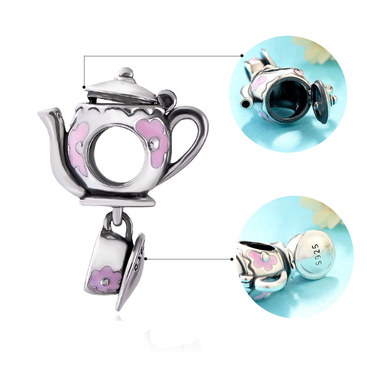 Original Design Sweet Pastoral Teapot Sterling Silver Handmade Enamel Plating Rhodium Plated Jewelry Accessories display picture 3