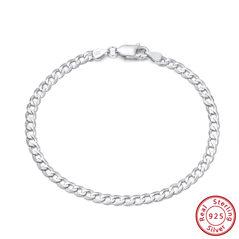 Hip-hop Simple Style Cool Style Solid Color Sterling Silver Plating Chain White Gold Plated Bracelets display picture 5