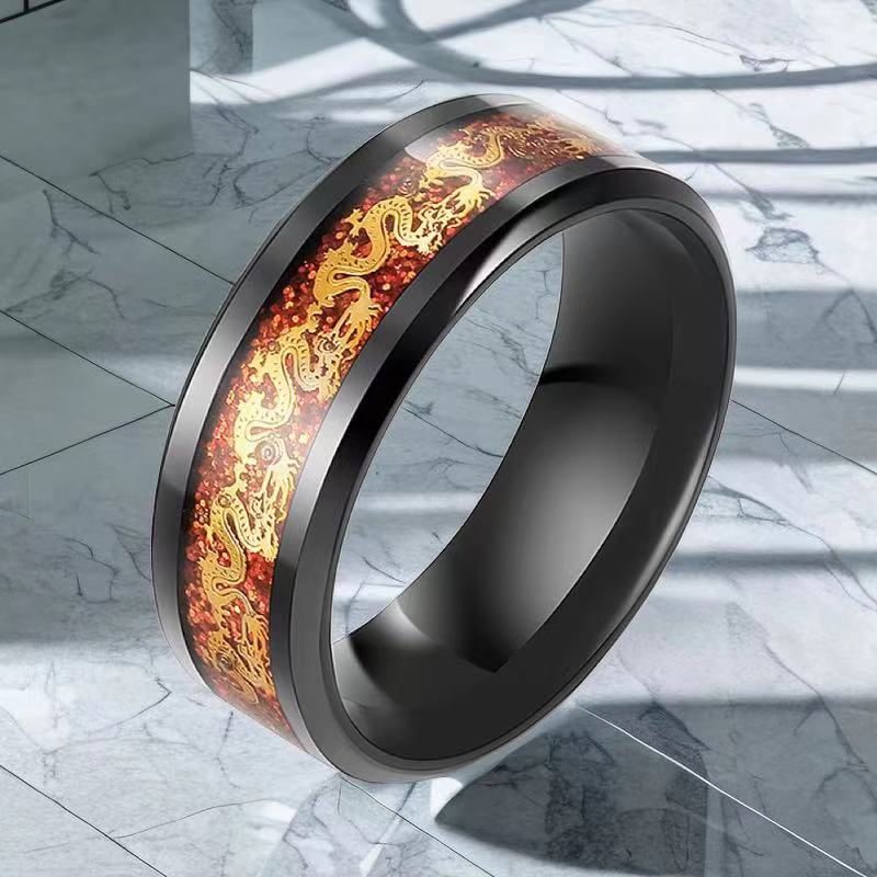 Chinoiserie Dragon Titanium Steel Plating Unisex Rings display picture 1