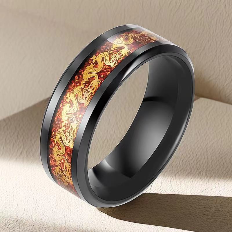 Chinoiserie Dragon Titanium Steel Plating Unisex Rings display picture 2