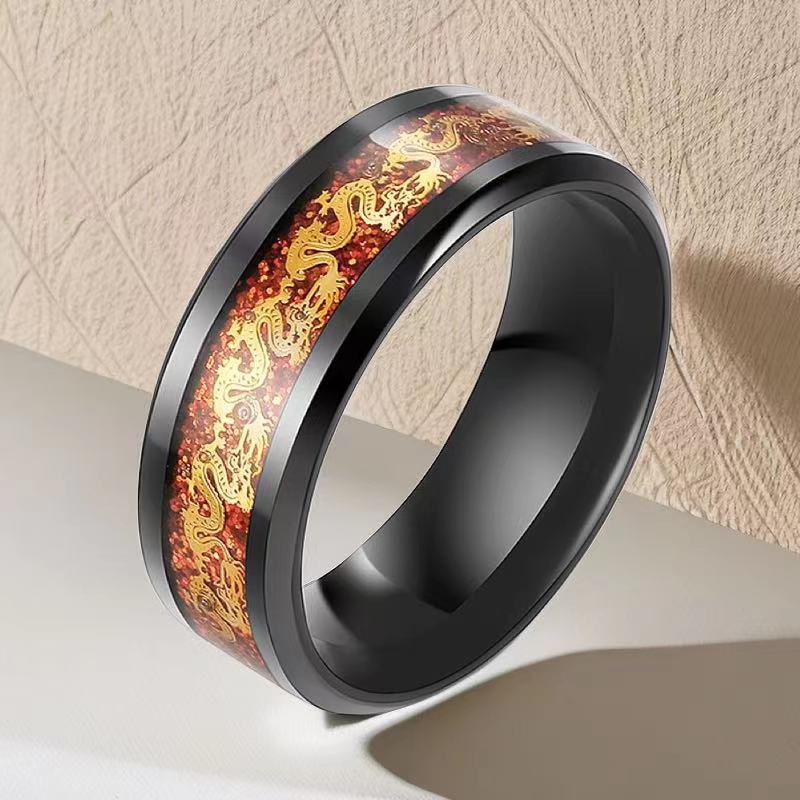 Chinoiserie Dragon Titanium Steel Plating Unisex Rings display picture 3