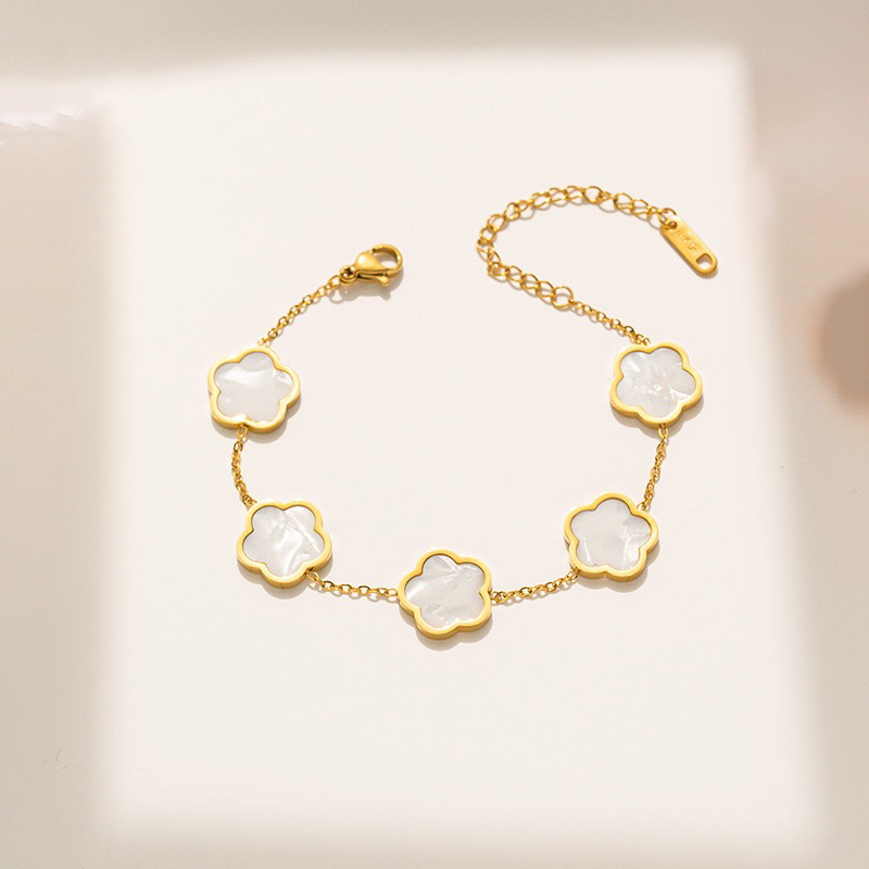 Casual Simple Style Flower Stainless Steel Plating Inlay Shell Gold Plated Bracelets Necklace display picture 9