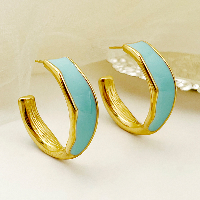 1 Pair Casual Simple Style Commute C Shape Enamel Plating 304 Stainless Steel 14K Gold Plated Ear Studs display picture 1