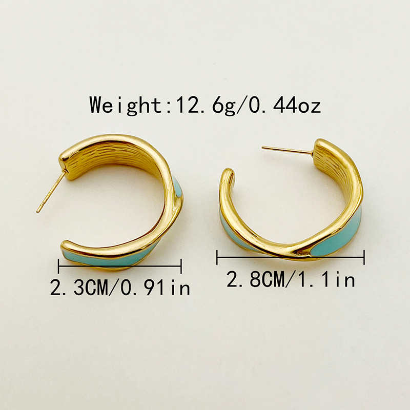 1 Pair Casual Simple Style Commute C Shape Enamel Plating 304 Stainless Steel 14K Gold Plated Ear Studs display picture 3