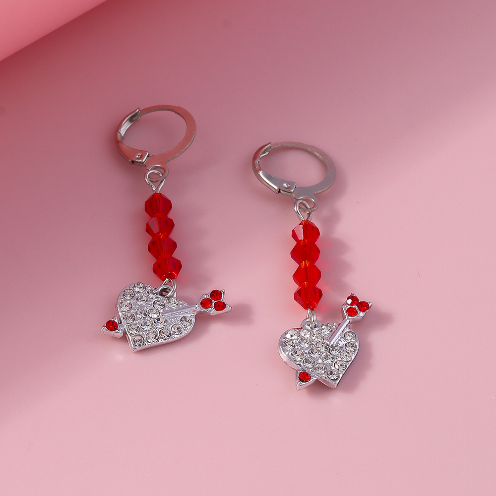1 Pair Simple Style Heart Shape Inlay Alloy Rhinestones Drop Earrings display picture 7