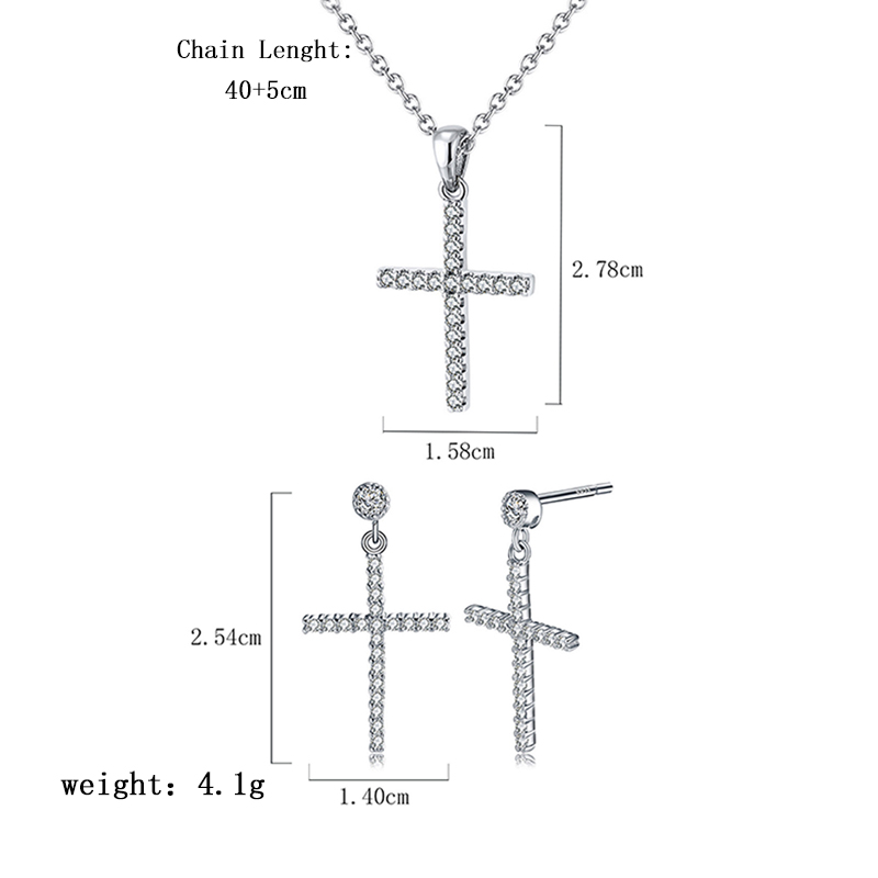 Elegante Lujoso Cruzar Plata Esterlina Embutido Circón Mujeres Aretes Collar display picture 6