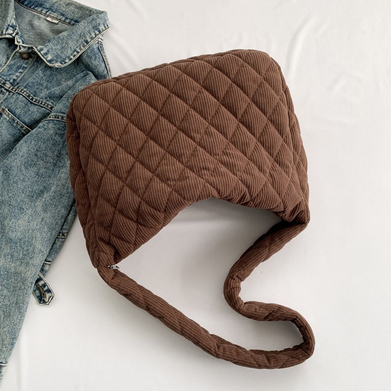 Unisex Corduroy Solid Color Vacation Sewing Thread Square Zipper Shoulder Bag display picture 7