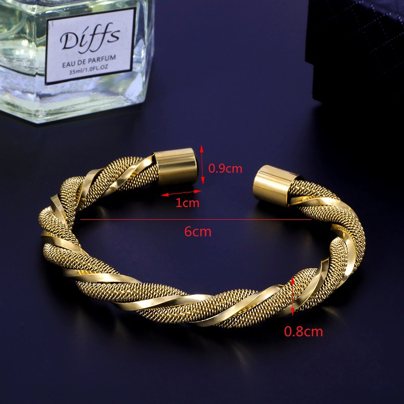 Hip-hop C Shape Twist Stainless Steel Plating Bangle display picture 6