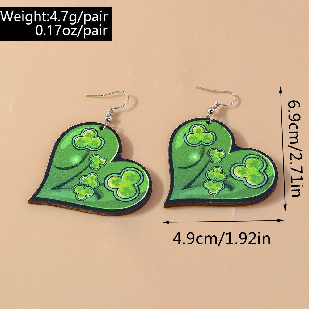 1 Pair Romantic Shamrock Heart Shape Alloy Wood Drop Earrings display picture 2
