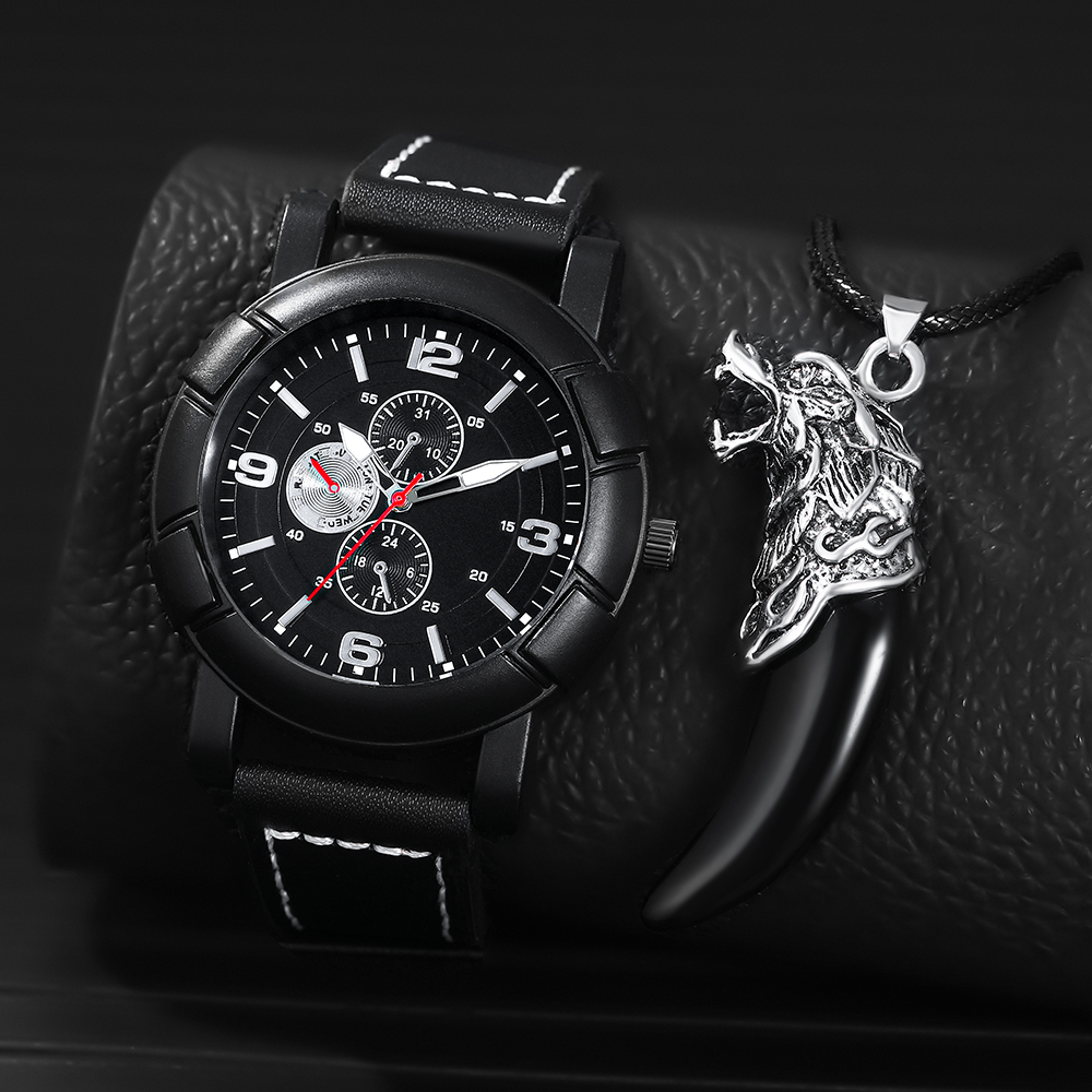 Business Retro Wolf Solid Color Buckle Quartz Men's Watches display picture 7