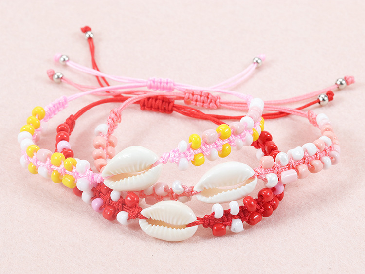 Bohemian Shell Mixed Materials Knitting Unisex Drawstring Bracelets display picture 2