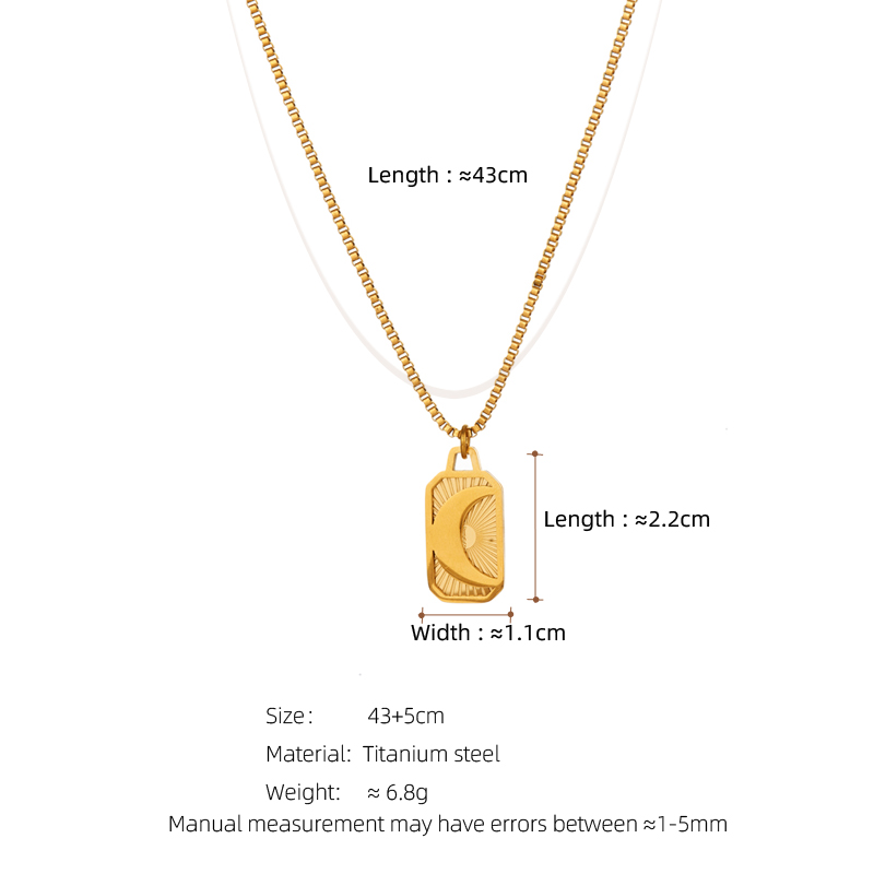 304 Stainless Steel Simple Style Classic Style Indentation Sun Moon Pendant Necklace display picture 2