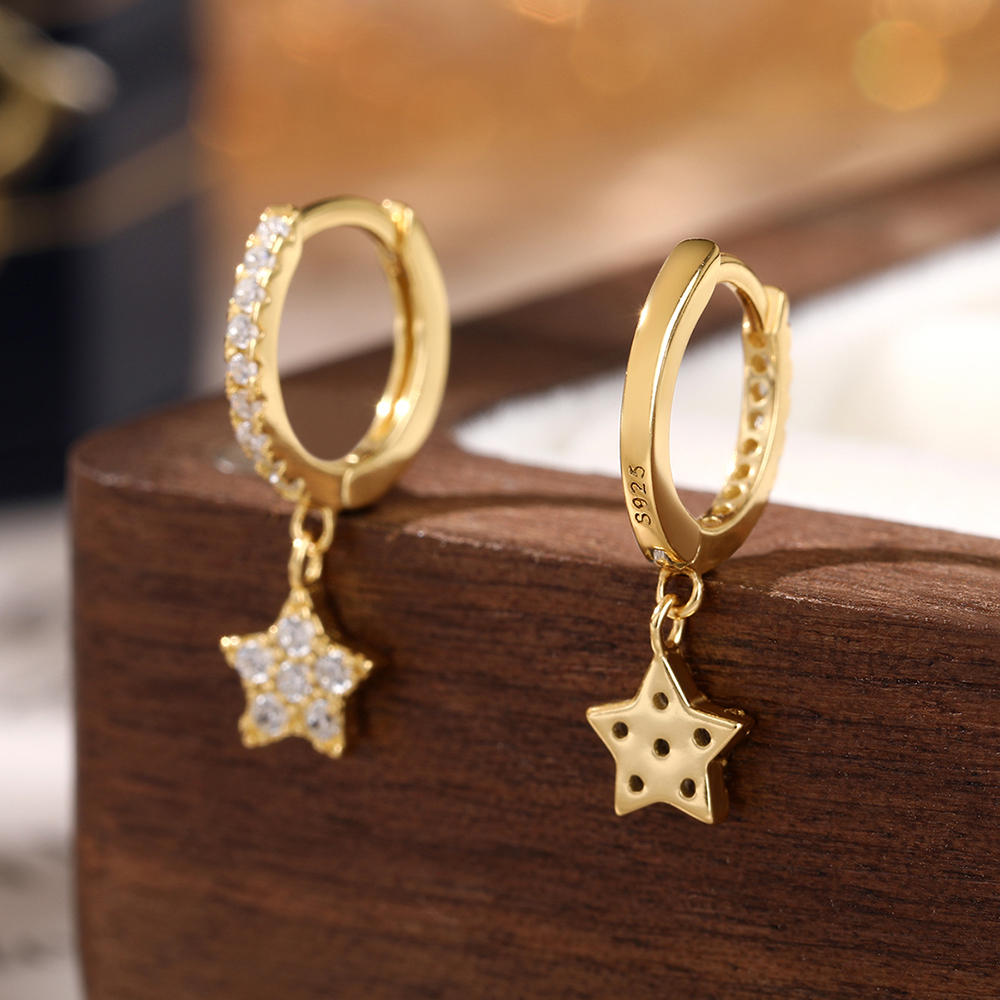 1 Paire Style Simple Style Classique Star Placage Incruster Argent Sterling Zircon Plaqué Or 18k Plaqué Rhodium Boucles D'oreilles display picture 2