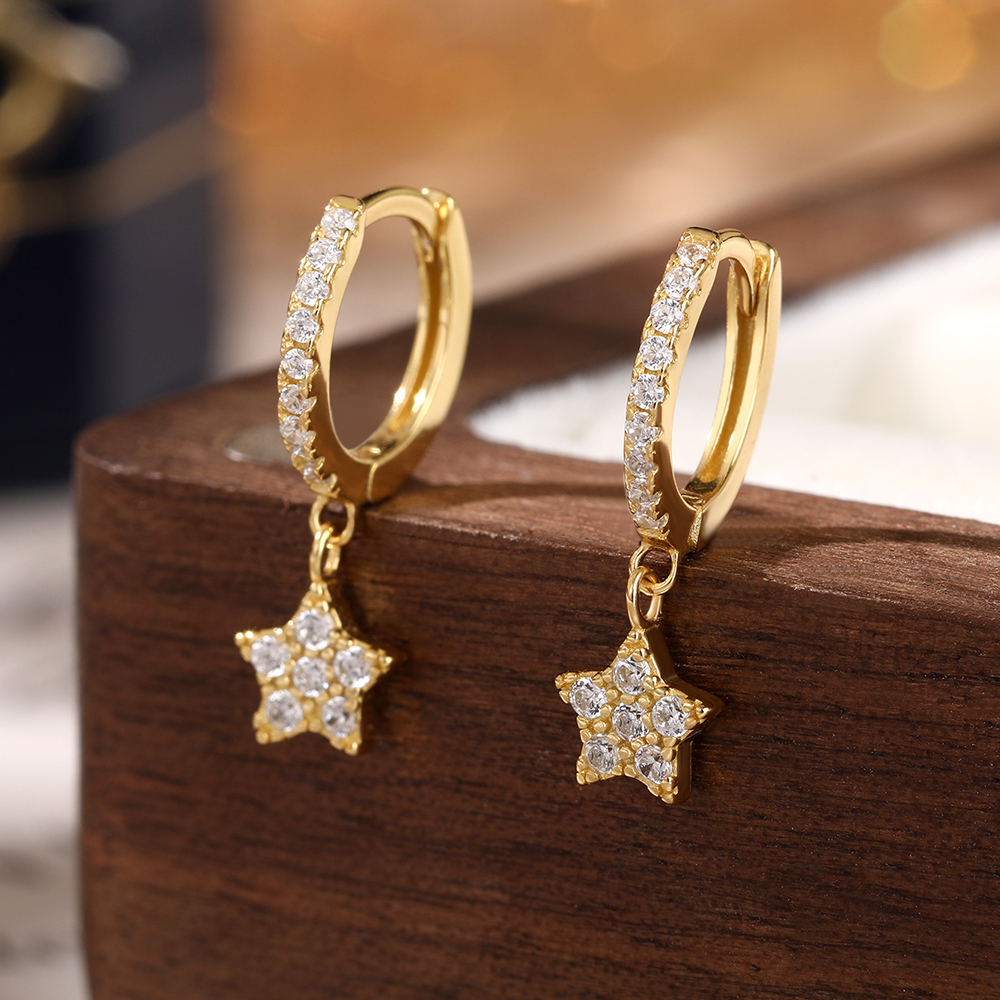 1 Paire Style Simple Style Classique Star Placage Incruster Argent Sterling Zircon Plaqué Or 18k Plaqué Rhodium Boucles D'oreilles display picture 3