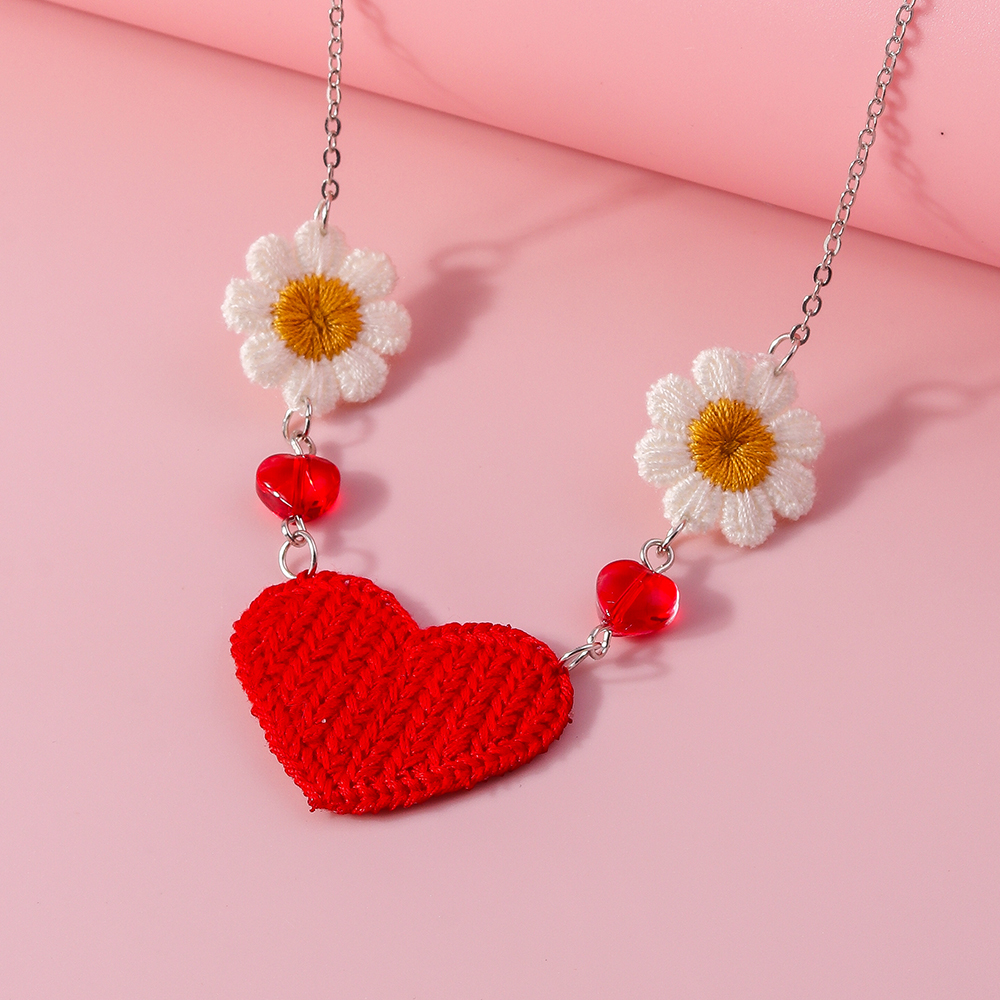 Romantisch Herzform Blume Stricken Zinklegierung Valentinstag Frau Halskette Mit Anhänger display picture 4
