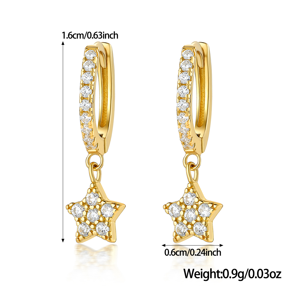 1 Pair Simple Style Classic Style Star Plating Inlay Sterling Silver Zircon 18k Gold Plated Rhodium Plated Drop Earrings display picture 1