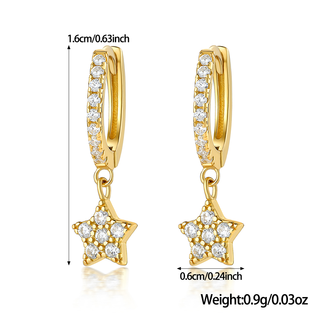 1 Paire Style Simple Style Classique Star Placage Incruster Argent Sterling Zircon Plaqué Or 18k Plaqué Rhodium Boucles D'oreilles display picture 1