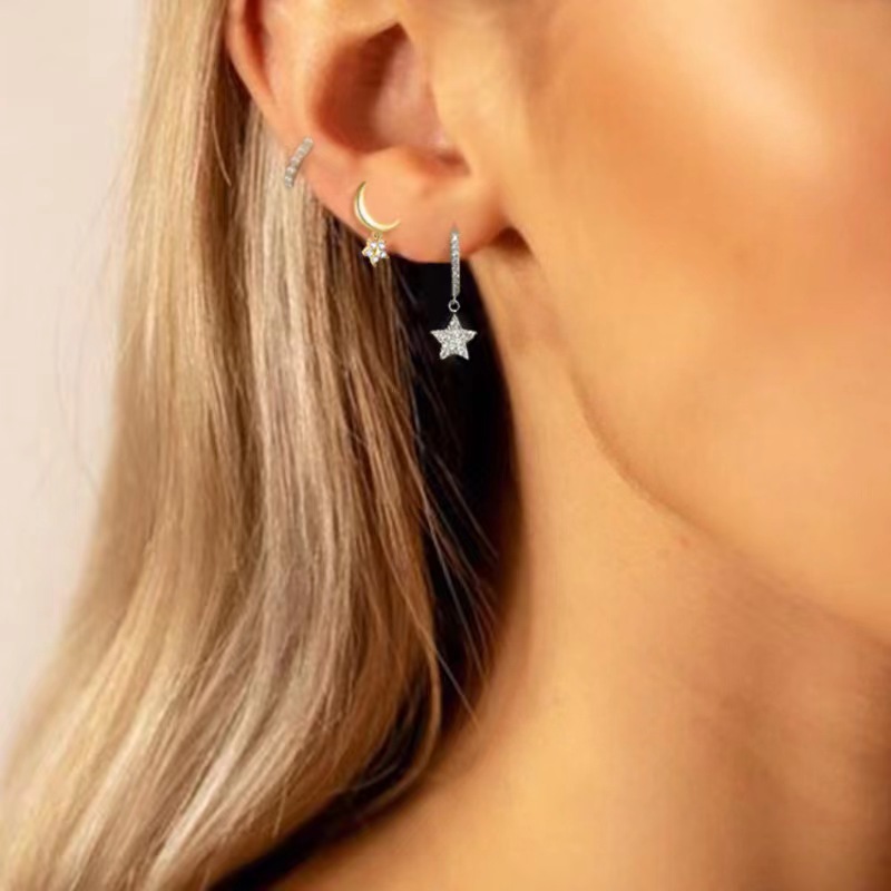 1 Pair Simple Style Classic Style Star Plating Inlay Sterling Silver Zircon 18k Gold Plated Rhodium Plated Drop Earrings display picture 7