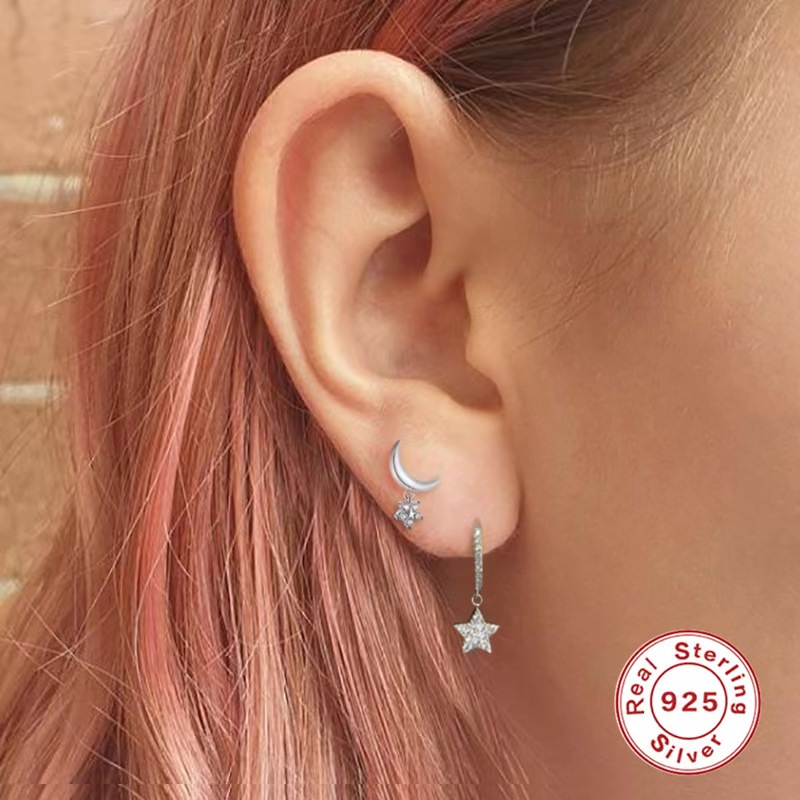 1 Pair Simple Style Classic Style Star Plating Inlay Sterling Silver Zircon 18k Gold Plated Rhodium Plated Drop Earrings display picture 8