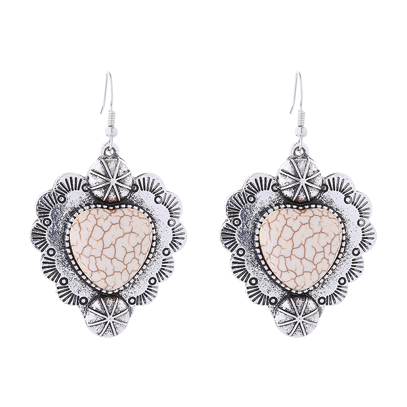 1 Pair Vintage Style Simple Style Heart Shape Plating Inlay Alloy Turquoise Silver Plated Drop Earrings display picture 6