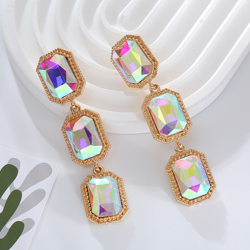 1 Paire Style Classique Brillant Rectangle Placage Incruster Alliage Strass Verre Plaqué Or Boucles D'oreilles display picture 4