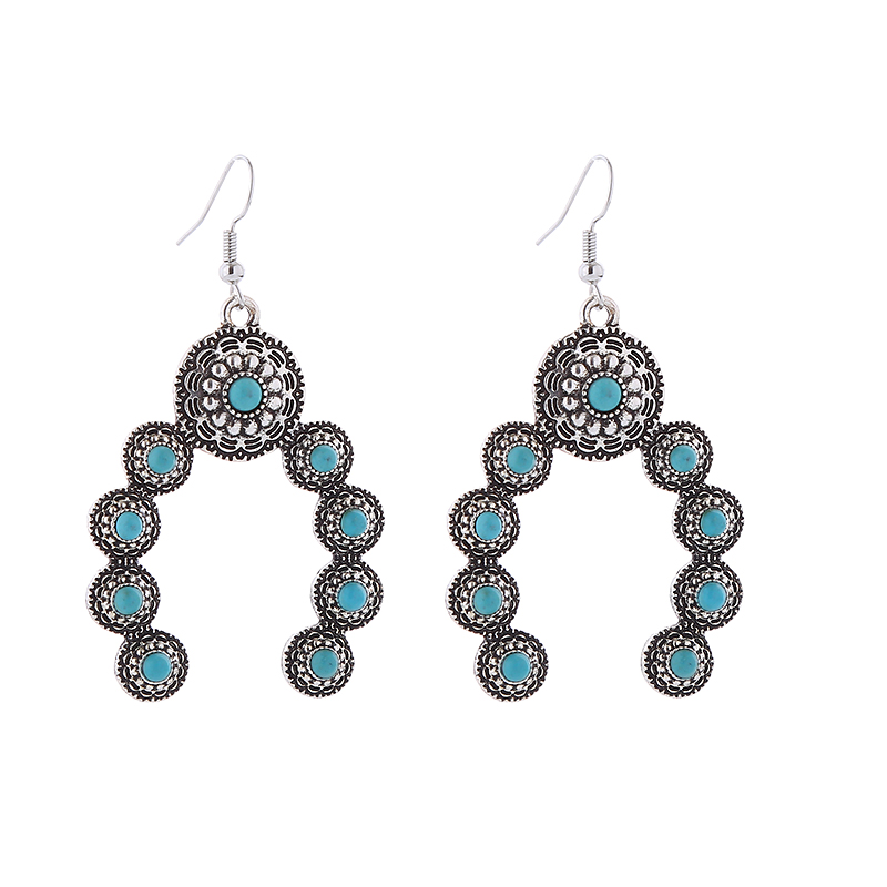 1 Pair Vintage Style Simple Style Classic Style Flower Plating Inlay Alloy Turquoise Silver Plated Drop Earrings display picture 5